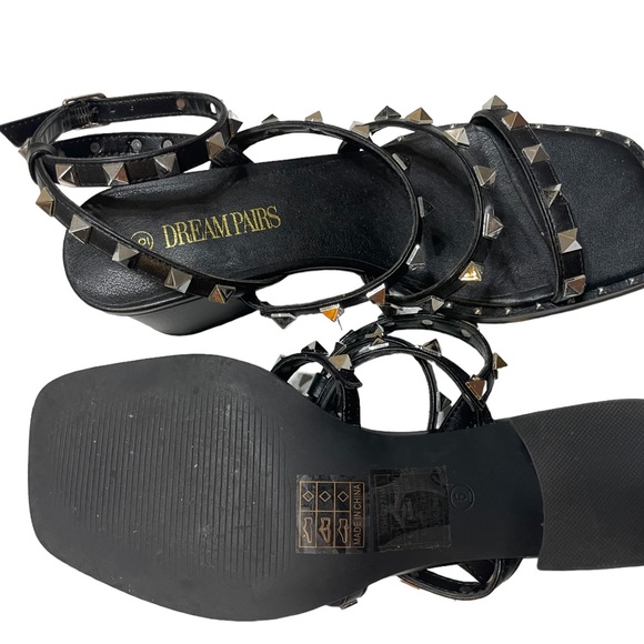 Black Triangle Stud Vegan Block Heels - Size 6 - Picture 3 of 3